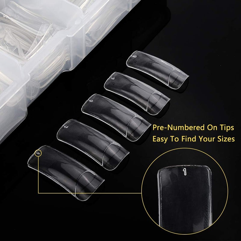 Yokilly 1000PCS Square Nail Tips and Glue, Clear Natural False Acrylic Nail Tips, Half Cover 10 Sizes French Artificial Nail Tips Manicure with Nail Clipper, Nail Files and Glue for Dip Powder - Image 4